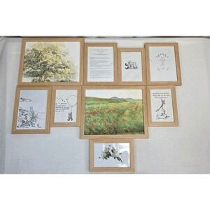 Winnie the Pooh Framed Wall Art Set 9pc Nursery Decor Oak Finish